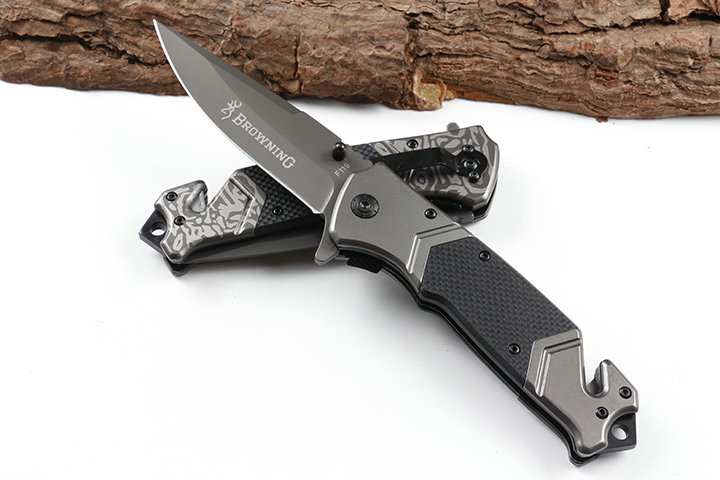 Browning F119 fast opening 5CR13MOV folding knife with grey Titanium handle UD605213 